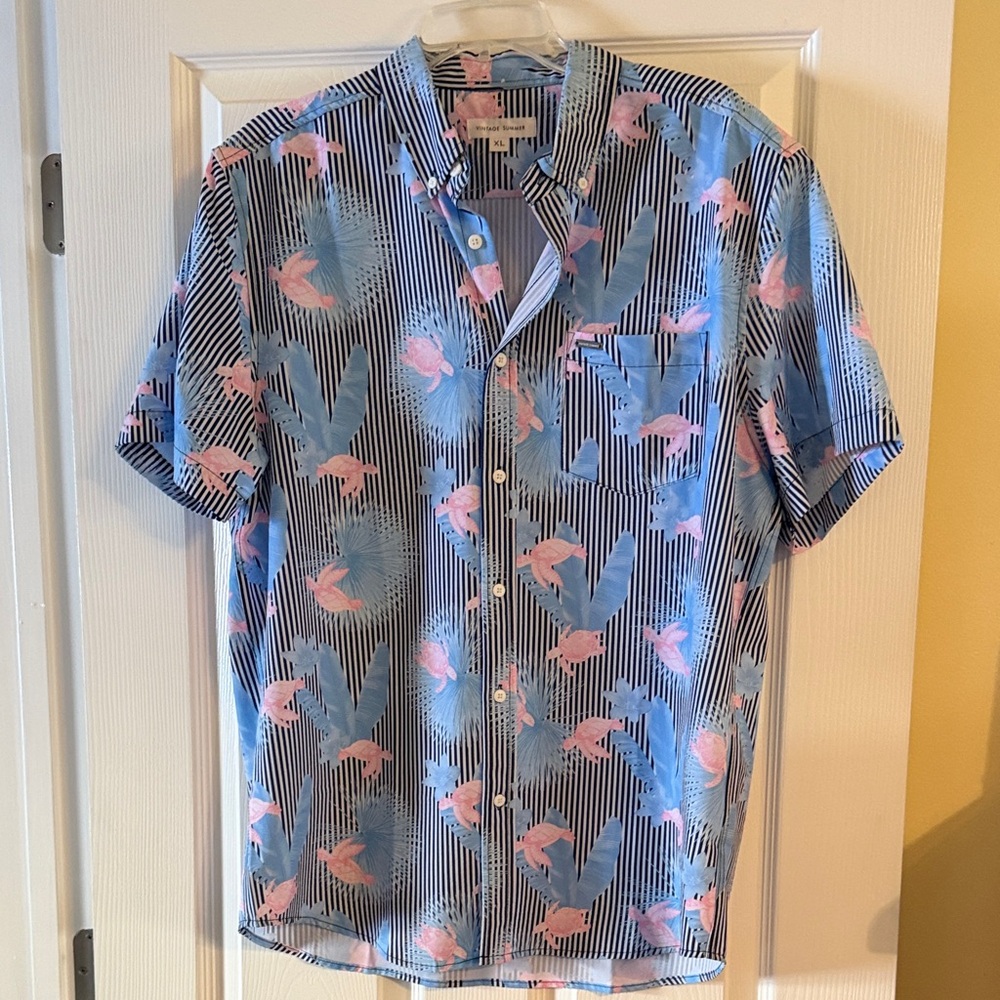 Tropical Blue and Pink Men's Casual Shirt